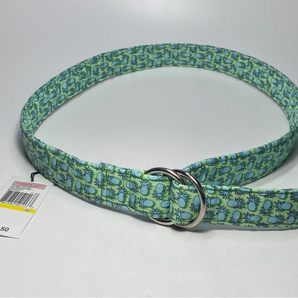 Vineyard Vines Green Blue Pineapple Textile Belt with Chromed Buckle NWT Sz Med - Picture 2 of 11